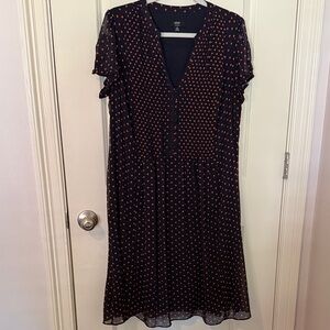 MSK Navy and Red Polka Dot Midi Dress